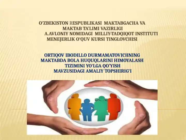 O‘zbekiston Respublikasi Maktabgachava maktab ta’limi vazirligi A.Avloni nomidagi milliy-tadqiqot instituti