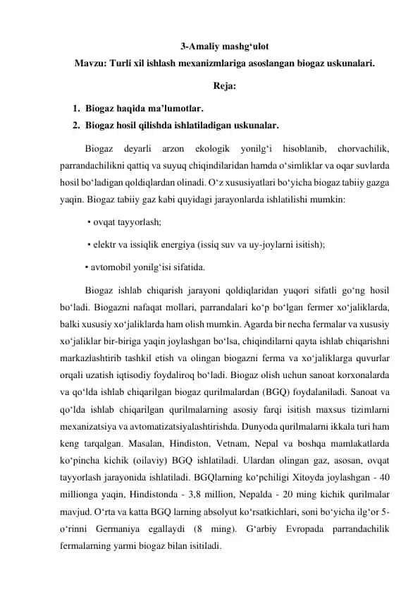 Biogaz uskunasi