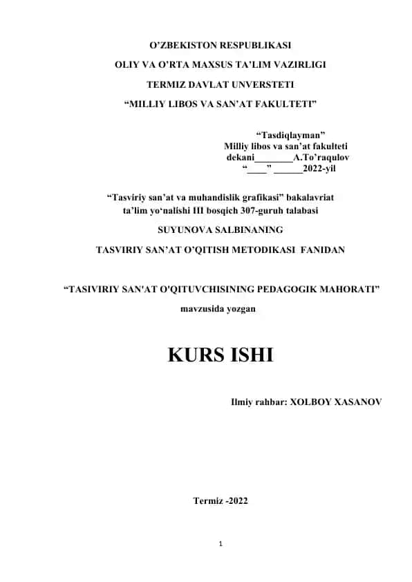 Tasviriy san'at o'qituvchisining pedagogik mahorati