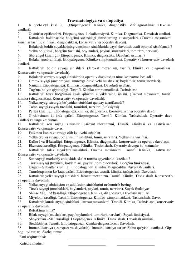 Travmatologiya va ortopediya