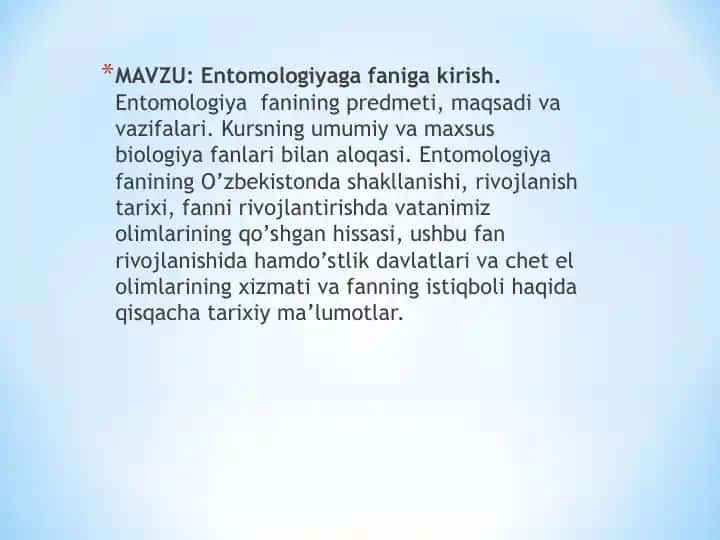 Entomologiya faniga kirish