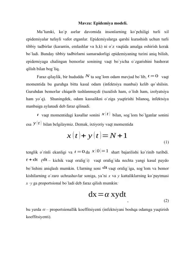 Epidemiya modeli