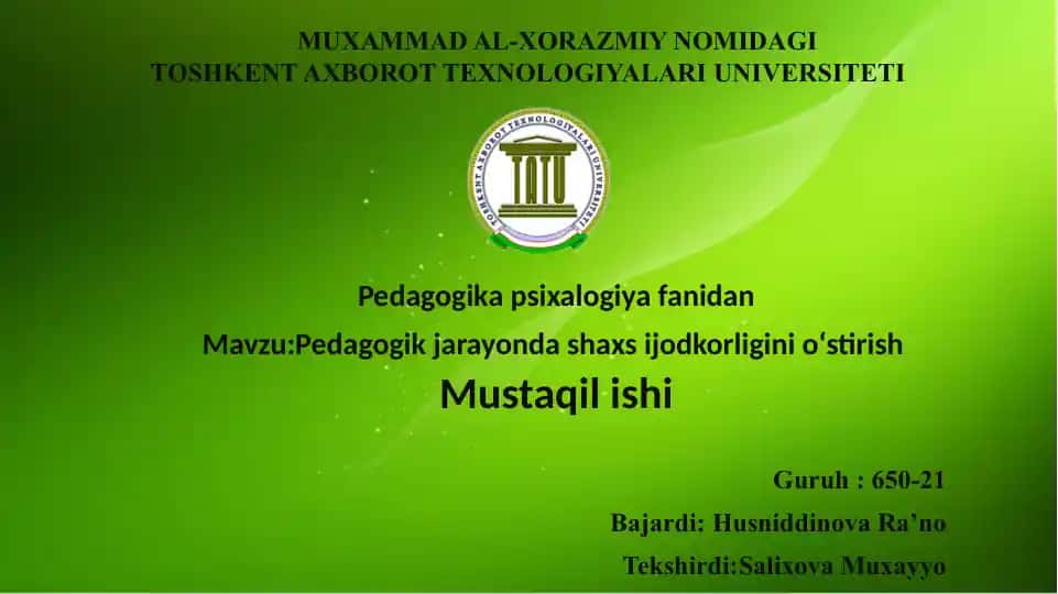 Pedagogika jarayonida shaxsiyodkorlikni o'stirish