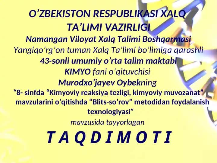 Kimyoviy reaksiya tezligi va kimyoviy muvozanat