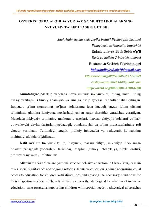 O'zbekistonda inklyuziv ta'limning holati