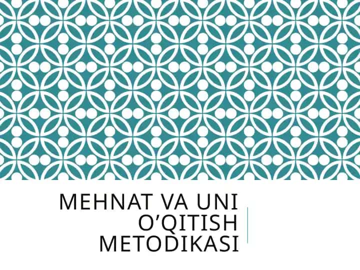 Mehnat va uni o’qitish metodikasi