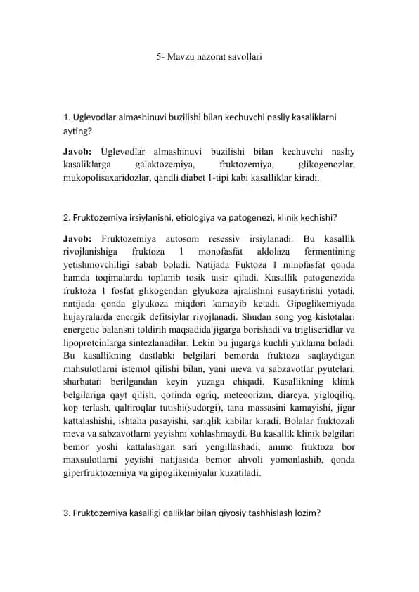 Uglevodlar almashinuvi buzilishi bilan kechuvchi kasalliklar