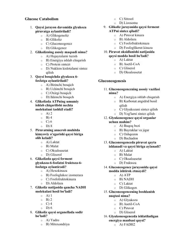 Glucose Catabolism