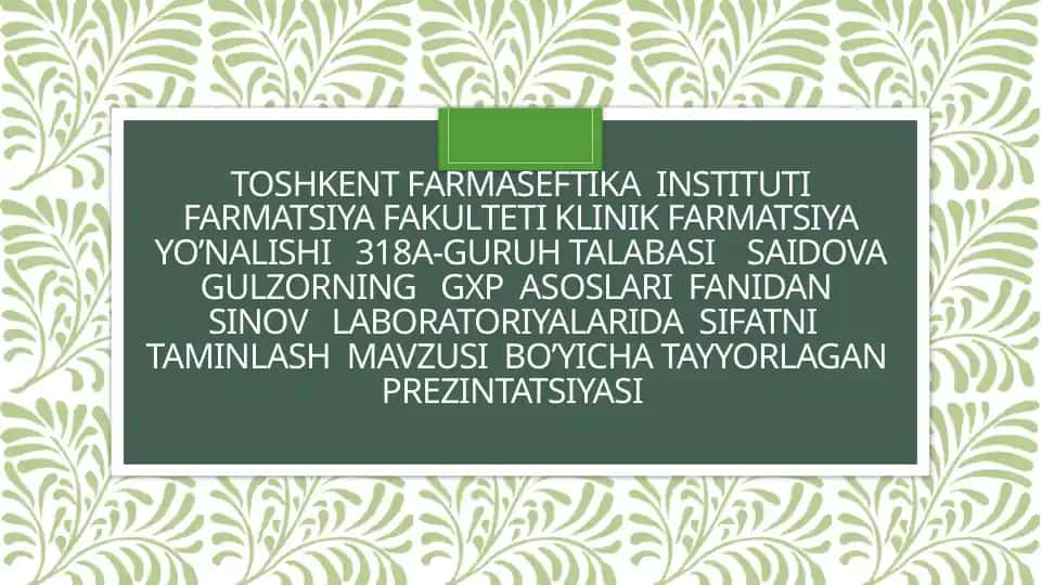 Sifatni taminlash mavzusi