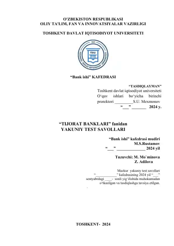 Yakuniy Test Savollari