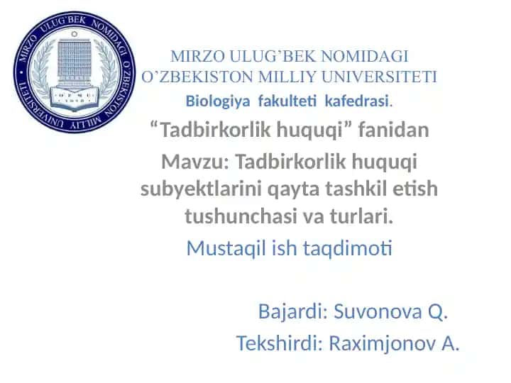 Tadbirkorlik huquqi subyektlarini qayta tashkil etish tushunchasi va turlari
