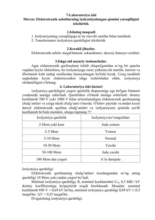 Elektr xavfsizligi asoslari