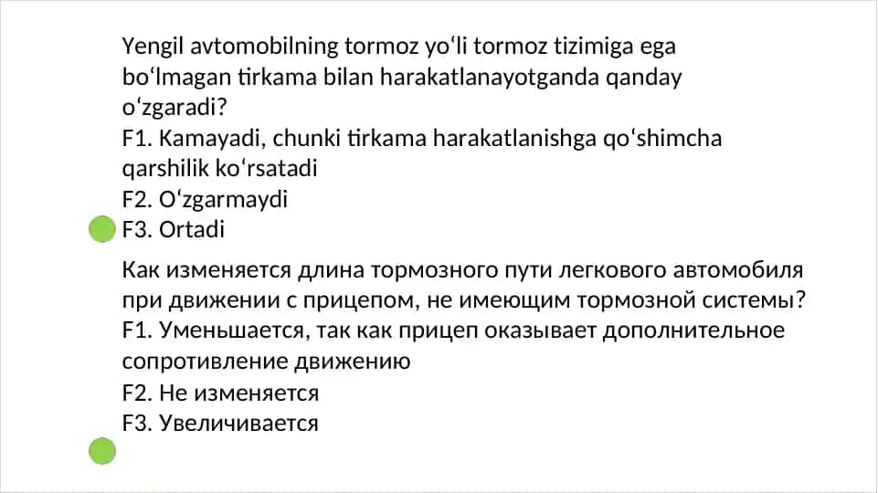 Yo‘l harakati qoidalari savollari to‘plami