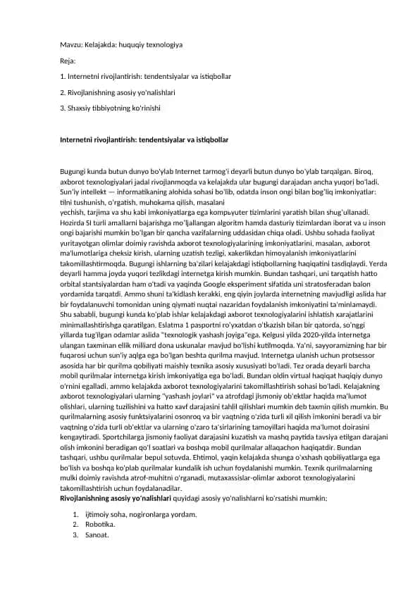 Internetni rivojlantirish: tendentsiyalar va istiqbollar