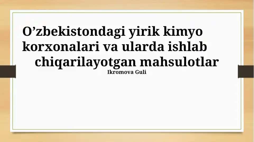 Kimyo Sanoatining Barqaror Rivojlanishi uchun Strategiya