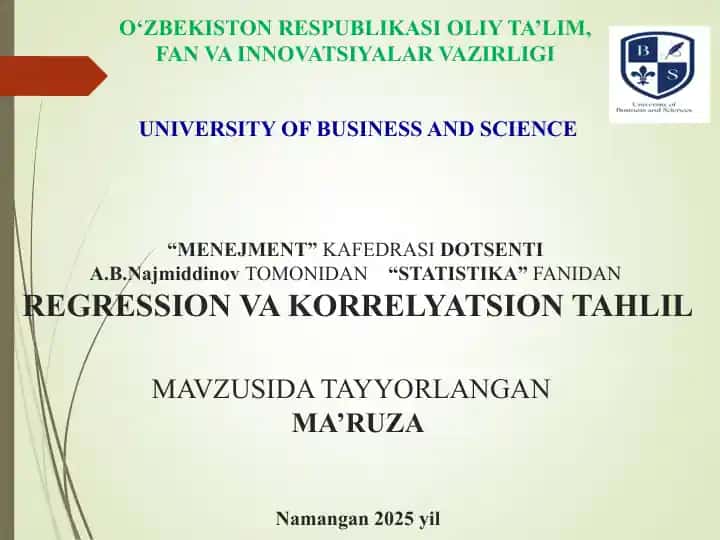Regression va Korrelyatsion Tahlil