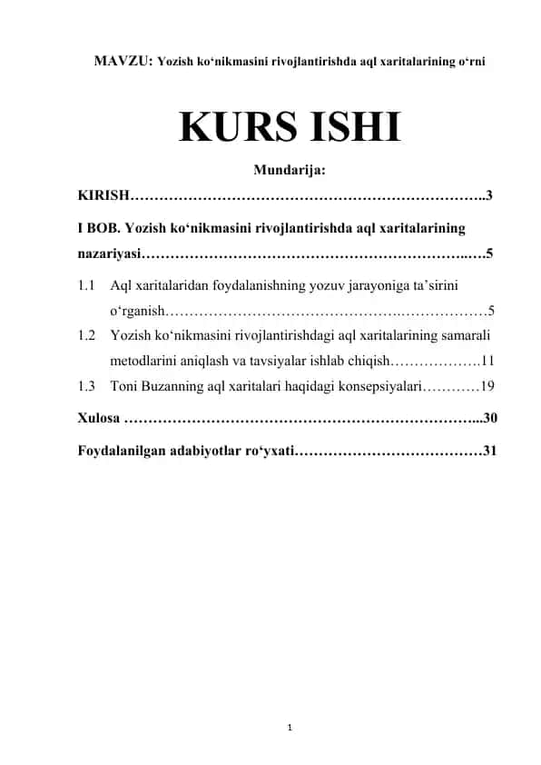 Yozish ko‘nikmasini rivojlantirishda aql xaritalarining o‘rni