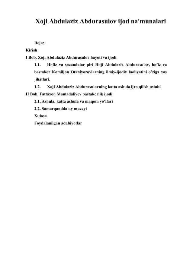 Xoji Abdulaziz Abdurasulov ijod na'munalari