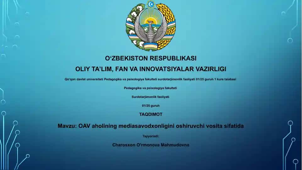 OAV aholining mediasavodxonligini oshiruvchi vosita sifatida