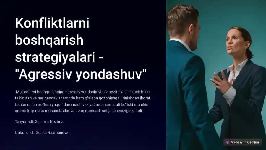 Konfliktlarni boshqarish strategiyalari - "Agressiv yondashuv"