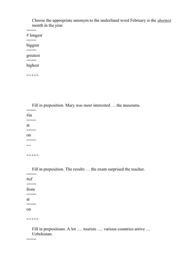 English Grammar Exercises: Prepositions and Vocabulary