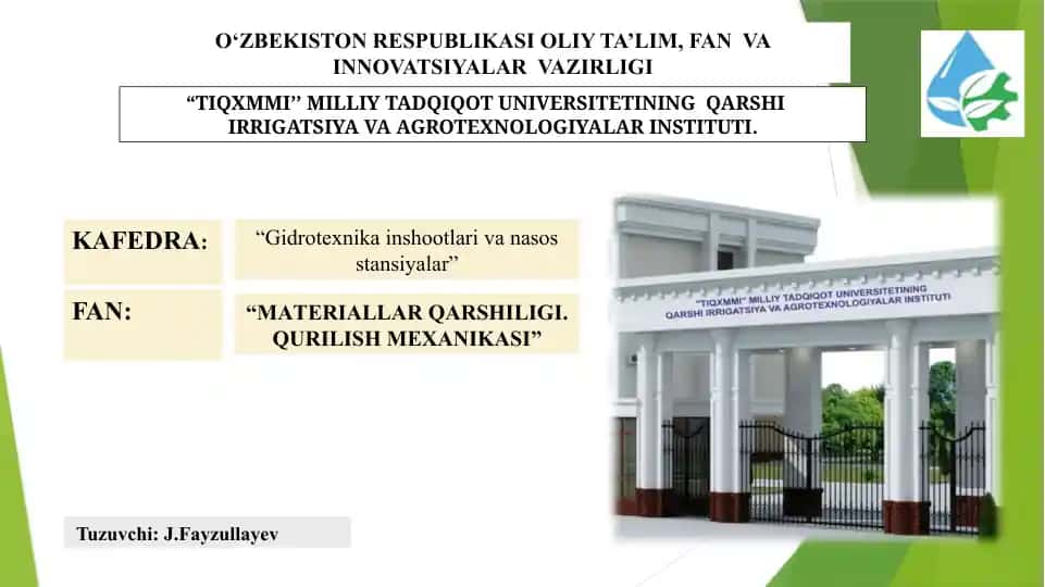 MАTERIАLLАR QАRSHILIGI.QURILISH MEXАNIKАSI