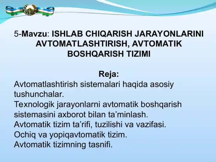 Avtomatlashtirish sistemalari haqida