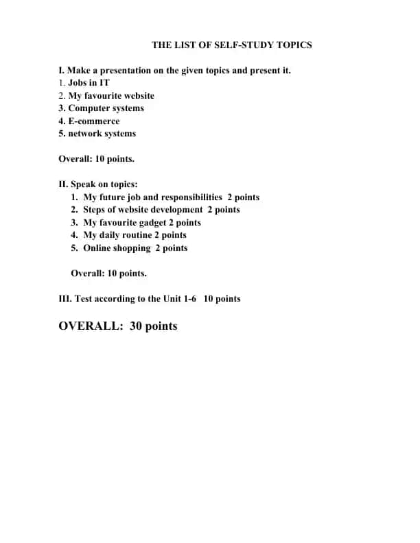 Self-study Topics Presentation