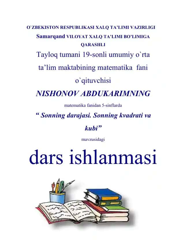 "Sonning darajasi. Sonning kvadrati va kubi"