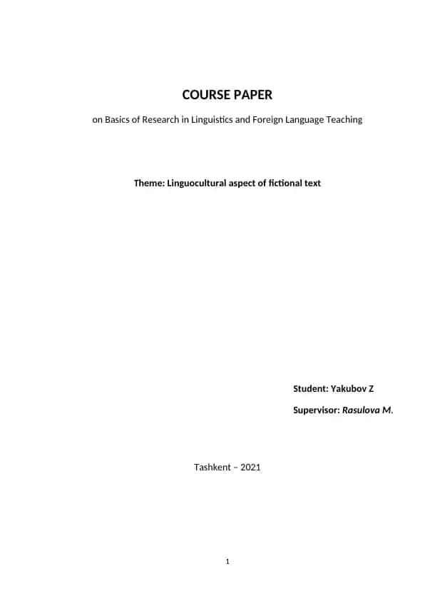 Course Paper on Basics of Research in Linguistics and Foreign Language Teaching