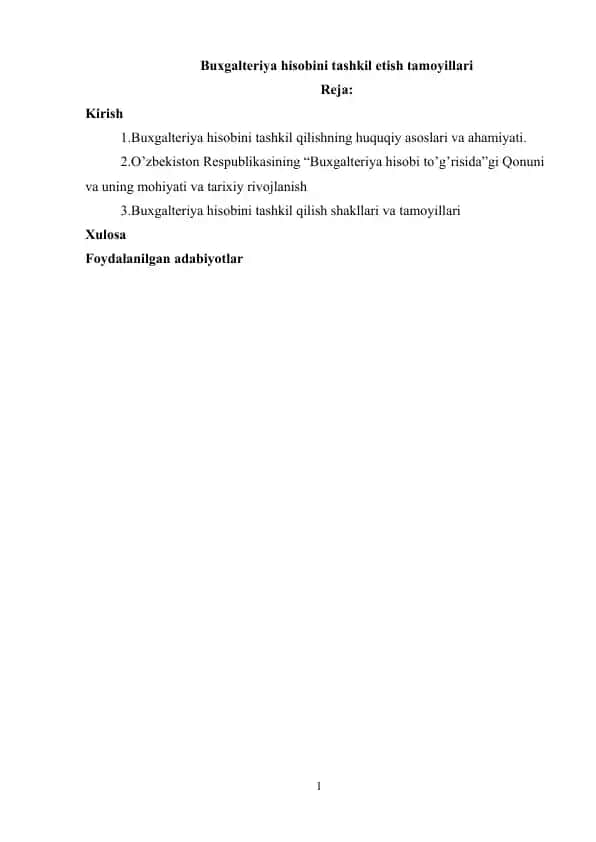 Buxgalteriya hisobini tashkil etish tamoyillari