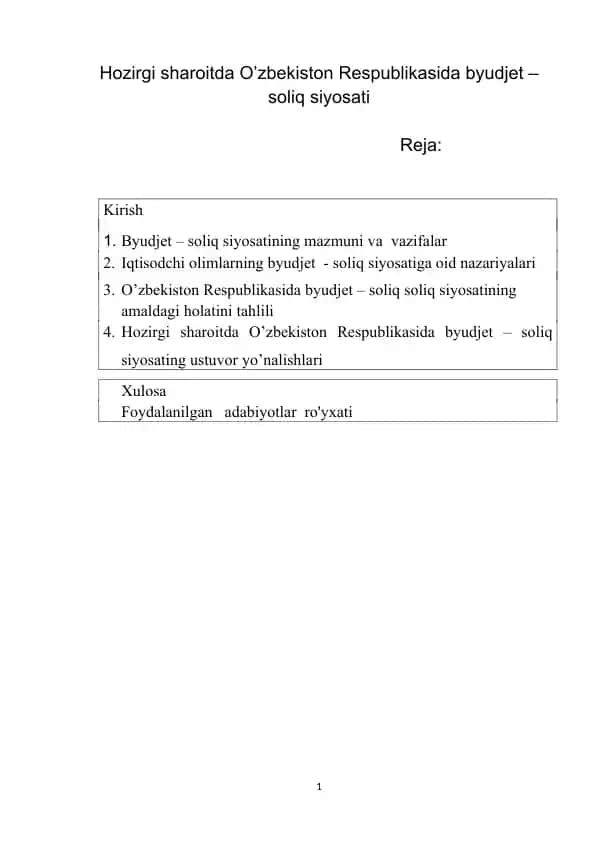 O‘zbekiston Respublikasida byudjet – soliq siyosati