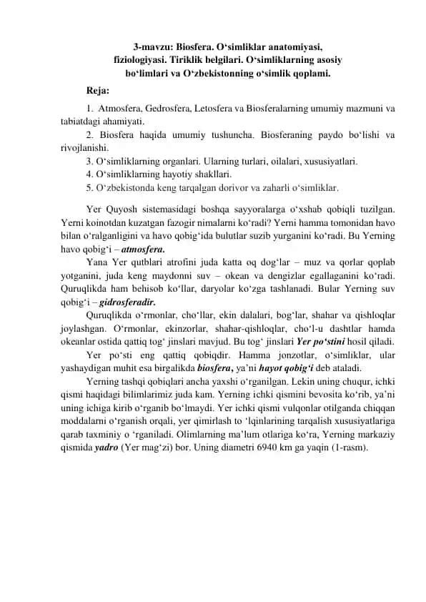 O‘simliklar anatomiyasi va fiziologiyasi