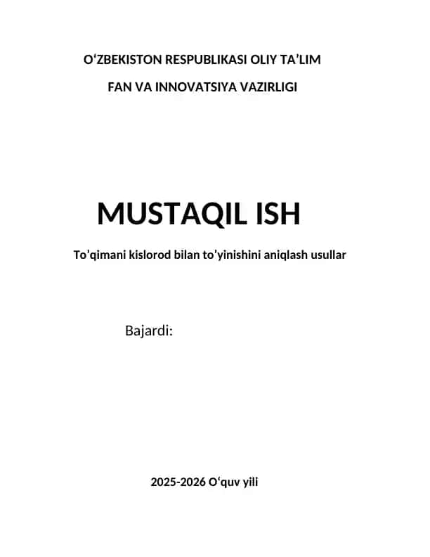 Toʼqimani kislorod bilan toʼyinishini aniqlash usullar
