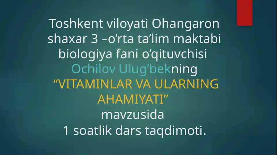 "VITAMINLAR VA ULARNING AHAMIYATI"