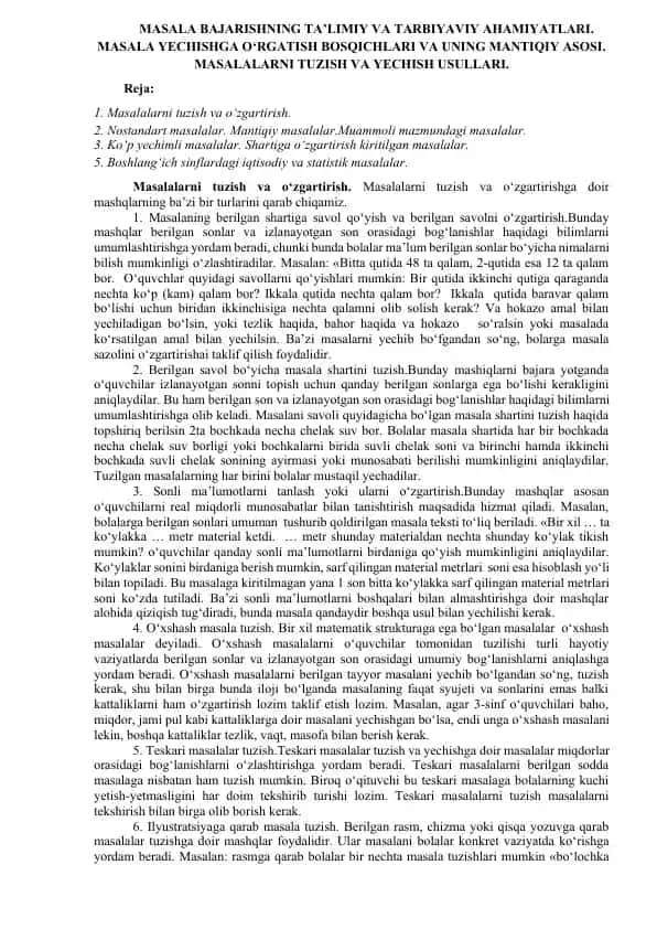 Masalalar yechish va o‘zgartirish