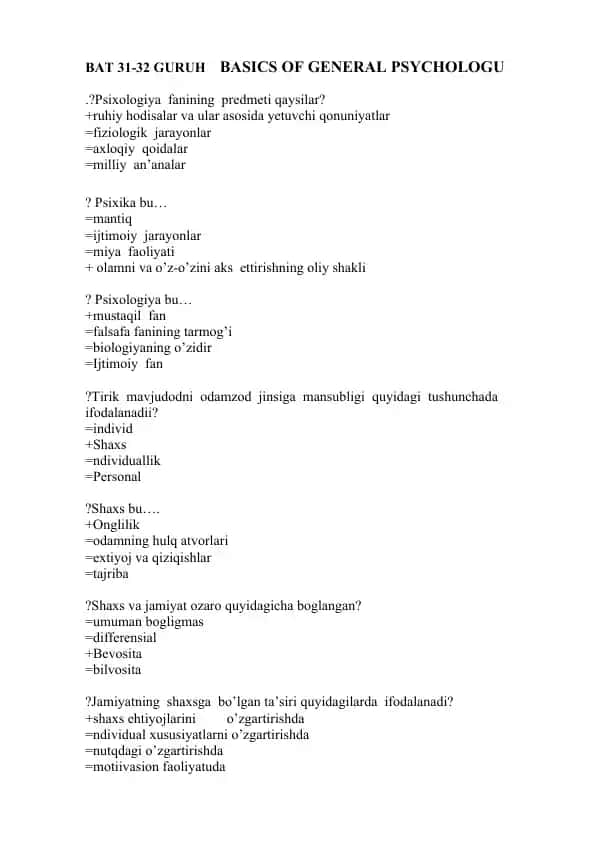 BASICS OF GENERAL PSYCHOLOGY