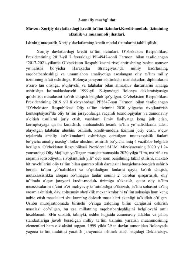 Xorijiy davlatlardagi kredit ta'lim tizimlari tahlili