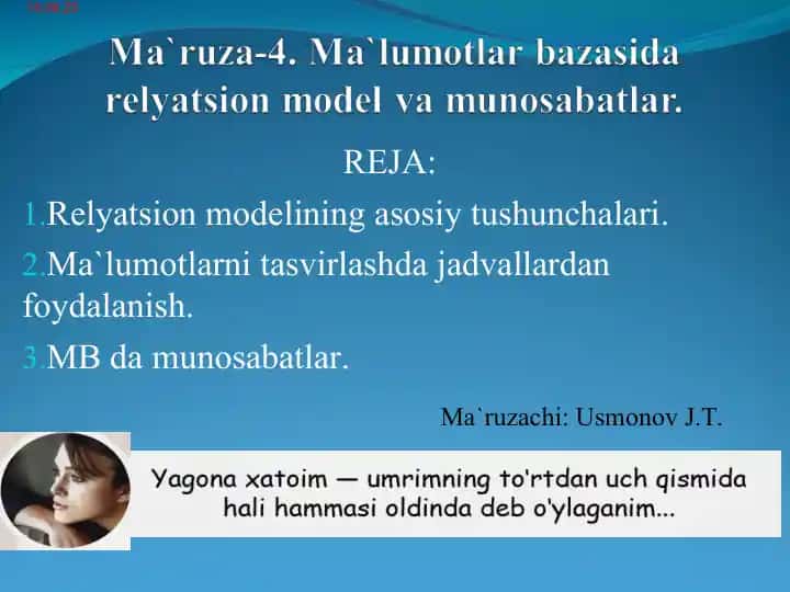 Relyatsion modelining asosiy tushunchalari