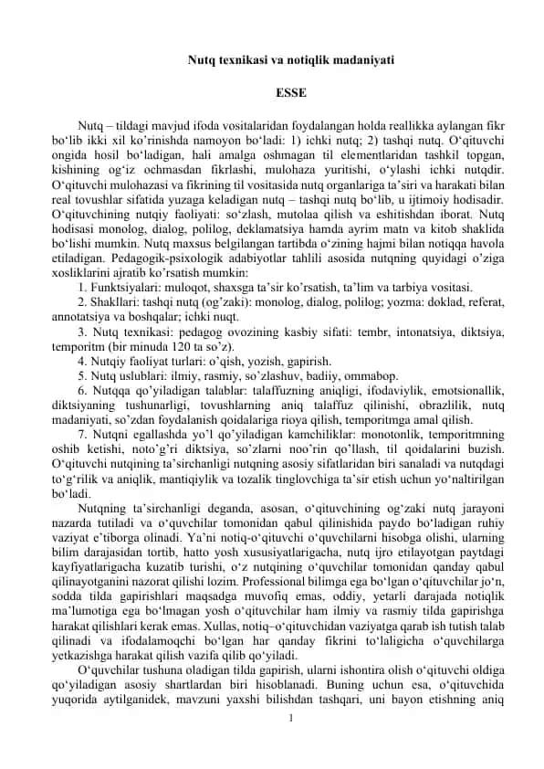 Nutq texnikasi va notiqlik madaniyati