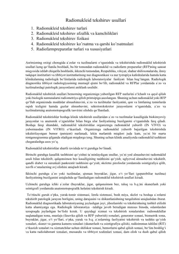 Radionukleid tekshiruv usullari