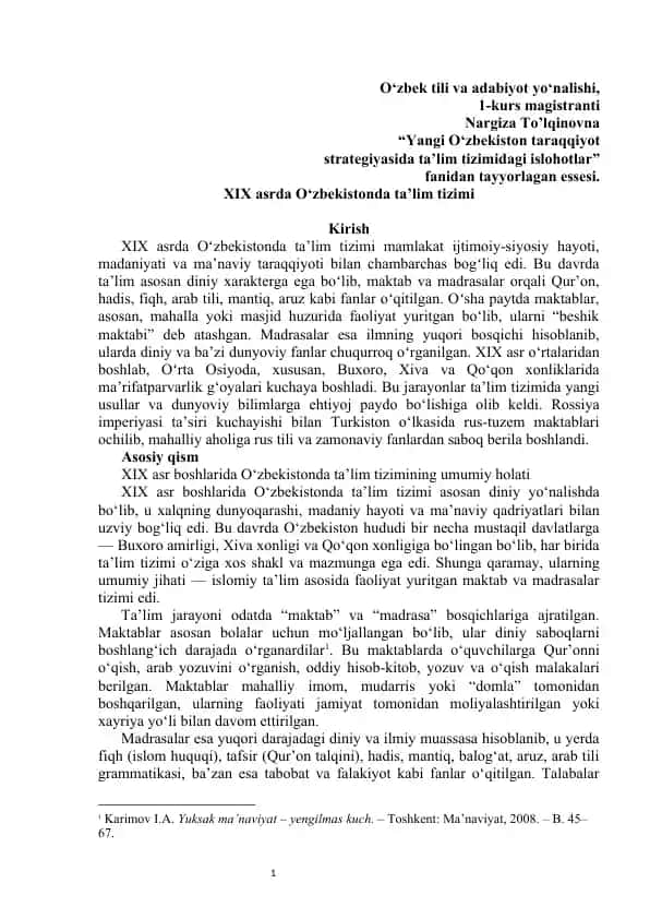 XIX asrda O‘zbekistonda ta’lim tizimi