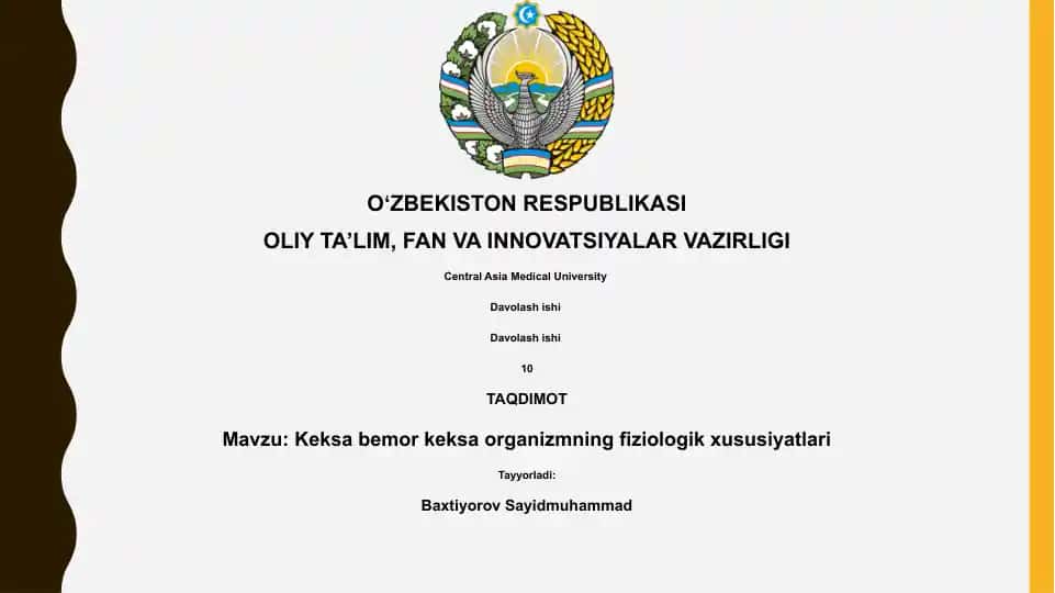 Keksa bemor keksa organizmning fiziologik xususiyatlari