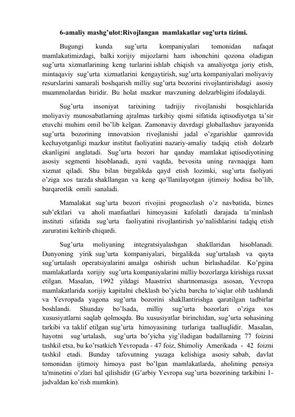 Sug'urta bozorining innovatsion rivojlanishi