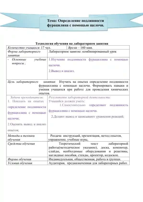 Определение подлинности фурацилина с помощью щелочи.