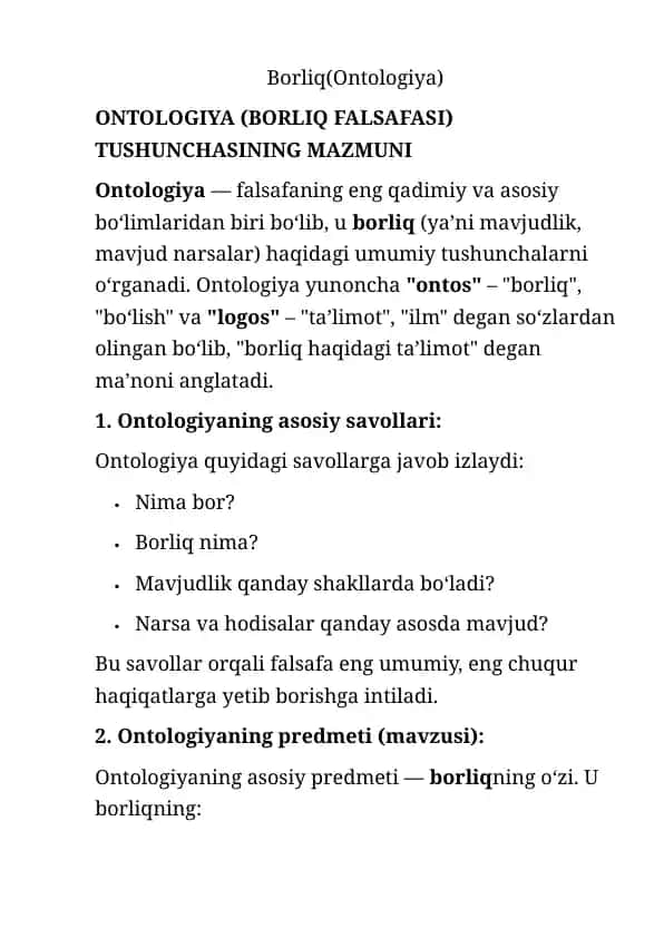 Borliq va uning rivojlanishi (ma'ruza)