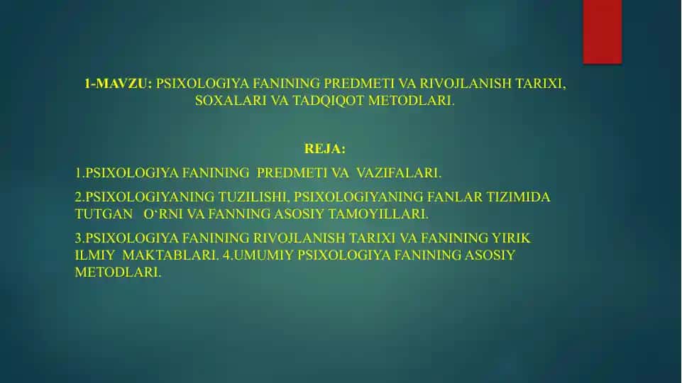 Psixologiya fanining predmeti va rivojlanish tarixi