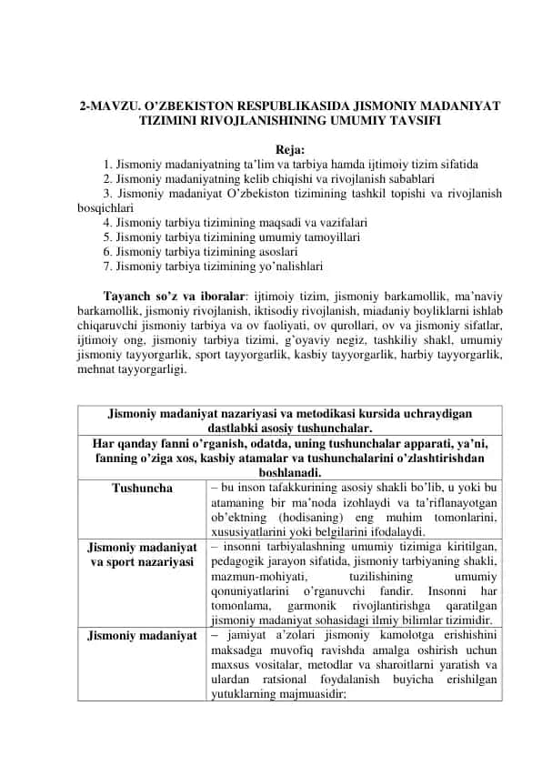 O'zbekistonda Jismoniy Madaniyat Tizimining Rivojlanishi