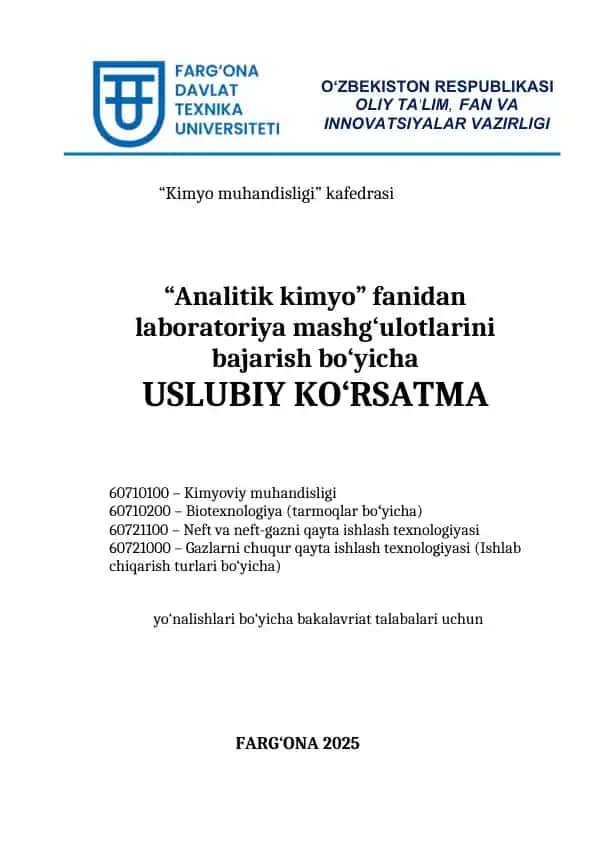 Analitik kimyo laboratoriya mashg'ulotlari