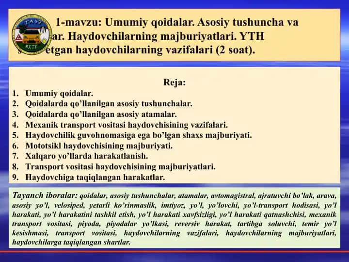 Yo'lovchilar va Haydovchilar Uchun Qoidalarga Qo‘shma